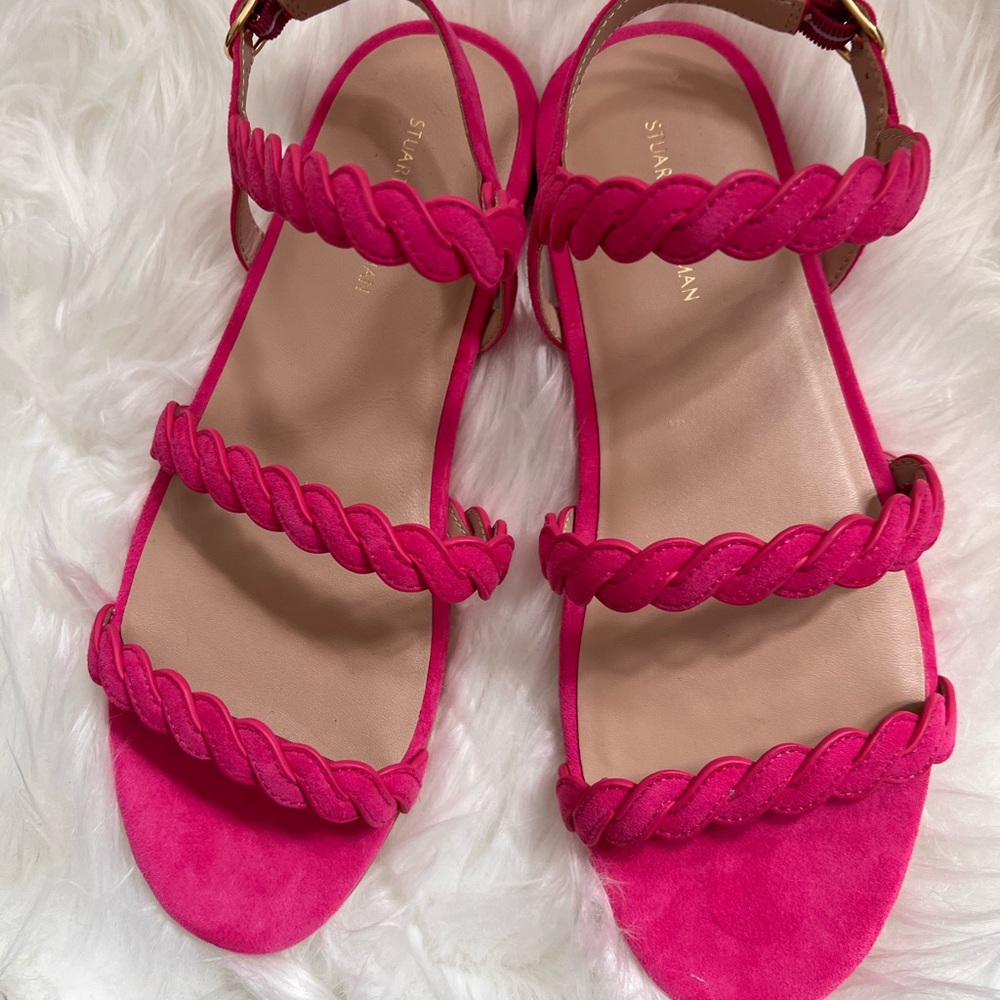 NWT Stuart Weitzman Pink Braided Strap Sandals Size 8 Suede Flat Summer Sandal - Picture 5 of 9